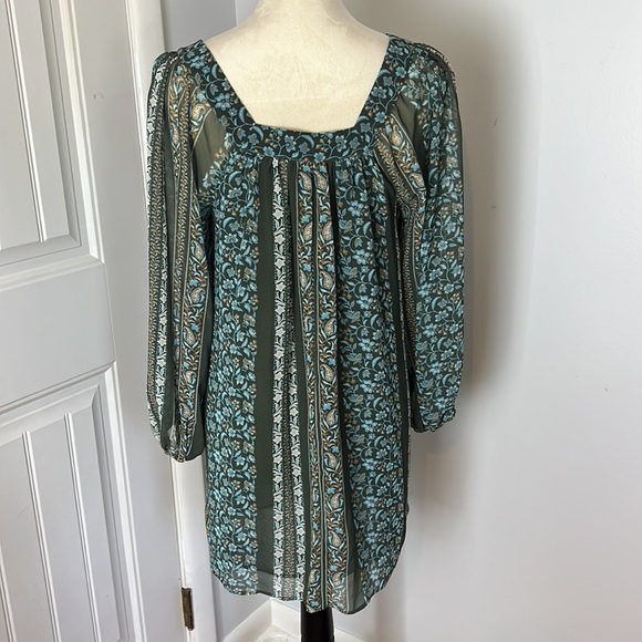 ANTHROPOLOGY SONIA TUNIC DRESS SZ XSP GREEN BLUE SHEER SLEEVES BOHO PEASANT - Picture 4 of 11